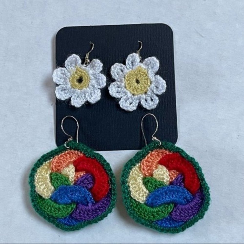Floral Crochet Earrings Womens Jewelry Dangling Sunflower Festival Boho Cottage